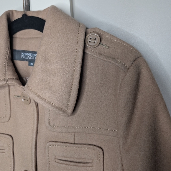 Kenneth Cole Reaction Wool Blend Y2K Minimalist Structured Classic Tan Coat 6 - Picture 5 of 7